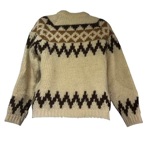 Vintage Scotch Craft 100% Virgin Wool Sweater Fair Isle Pattern Cream Brown - Picture 2 of 3